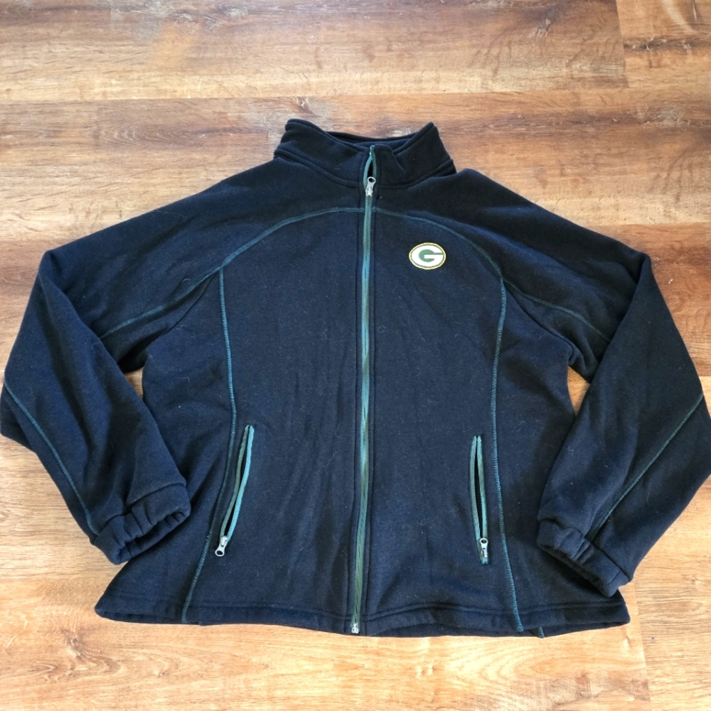 Womens XXL Green Bay Packers Black Zip-Up Jacket